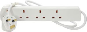 4 Gang Multi Plug Extension Lead UK Socket Plug 1 m Cable Power Strip (White)