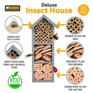 Wooden Insect Bee House Natural Wood Bug Hotel Shelter Garden Nest Box Habitat