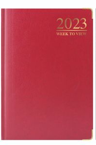 2023 Week To View Diary Padded Hardback Gilt-Edge With Metal Corners(A5 Red)