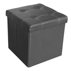 Single Folding Storage Ottoman Seater Toys Box Large Pouffee Faux Lather Stool - 37.5cm x 37.5cm x 38cm