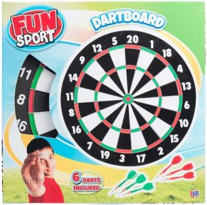Fun Sport 17Inch Dartboard Double Sided Board Adults Kids Xmas Gift With 6 Darts