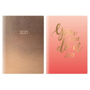 2021 A5 Diary DAP Day A Page Flexi Paper & Metallic Fashion Diary (Pink)