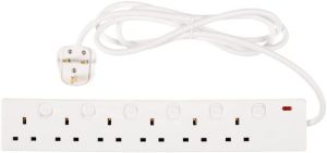 6 Gang Way 2 M Individual Switched Extension Cable Lead UK Socket Plug(White)