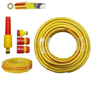 15M Yellow Garden PVC Hose Pipe With Spray Nozzle Set Flexible Hose Pipe