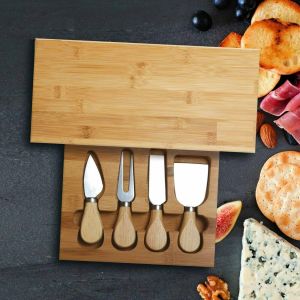 Bamboo & Stainless Stell Board Set With 4 Special Chess Tools Blade & Concealed Drawer For Kitchen