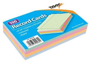 1 x Pack of  100 Sheet Record Flash Cards Coloured Study Revision Report 6" x 4"