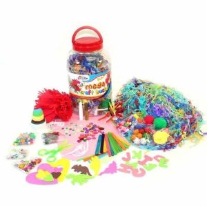 Childrens RED Mega Craft Jar Giant Art Set Pom Poms Beads Paper Foam Letters