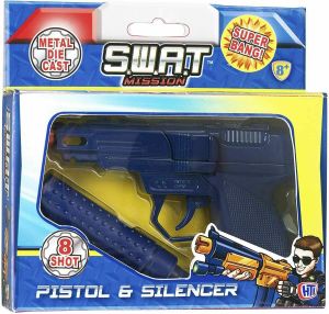 Swat Mission Die-Cast Metal Cap Gun Pistol With Silencer Toys For Boys & Girls
