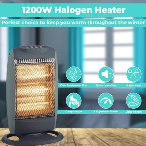 1200W Halogen Heater Portable Instant Heat With 3 Settings Oscillating Function New