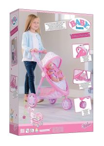 Baby Born Pink Tri Pushchair Stroller Kids Play Toy Baby Doll Pram Girl Toy