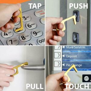 Portable Touch Free Copper Door Opener Handle Shopping Key EDC Office Home