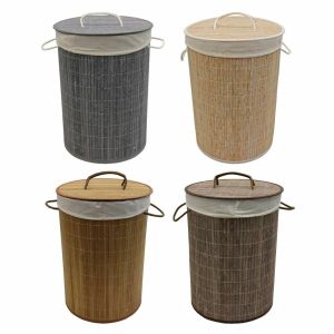 Vintage Modern Bamboo Collapsible Washing Laundry Basket with Removable Lining