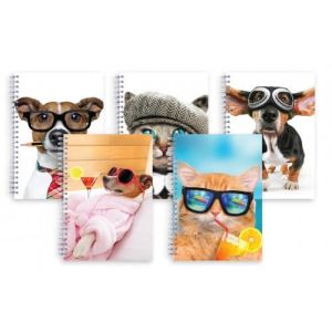 A5 Hardback Book Sprial Notebook Cats and Dogs Twinwire 70 GSM
