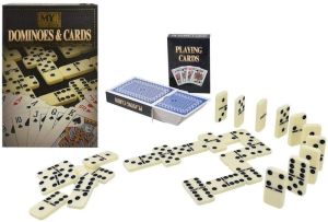 New Traditional Retro style 28pc Double Six Dominoes & 2 Pack Playing Cards