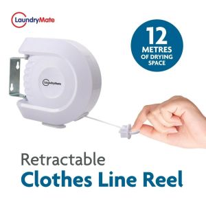 12 Meter Retractable Washing Line Airer Wall Mount Reel Clothes Dryer Rope