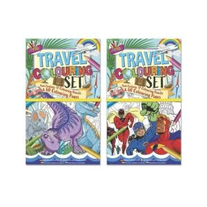 Travel Colouring Set Dinosaurs & Superheros - Boys Book Pencils Colour Art Craft