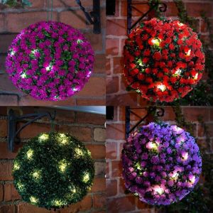 28CM Round Solar Powered Topiary Ball With 20 LED Lights Dual Function For Garden, Outdoor Decoration In 2 Colors