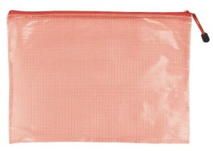 A4 Assorted Pastel Tuff Bag Filing Wallet Holders Clear Zipper Cases-Pink