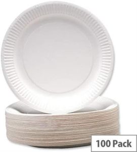 100pk  9"-23cm DIA white Paper Plate-WEDDING PARTY DISPOSABLE PLATES BBQ PICNIC