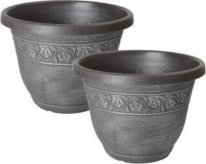 Plant Flower Pot Set of 2 Indoor & Outdoor Plastic Plant Pots With Drainage Holes