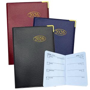 2026 Week to View PVC Leather Effect Pocket Diary With Metal Corners Compact Planner