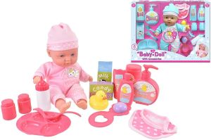 KandyToys Baby Doll Set with Bottles, Plates, Washing & Dolls Accessories