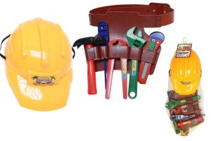 Plastic Construction Helmet Toy Hard Hat Builder Workman Tool Belt With Tools