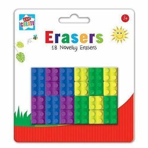 18 Novelty Pencil Erasers Shape of Lego Brick Rubbers Party Stocking Filler Gift