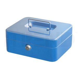 Blue Metal Cash Box Money Bank Deposit Steel Tin Security Safe Petty Key Lockable cash Box