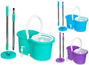 Spinning 360 Rotating Spin Mop Floor Mop and Dry Bucket Set Kitchen 2 Microfibre Cleaning Head Makes Housework Easier and Cuts Cleaning Time in Half (Blue)