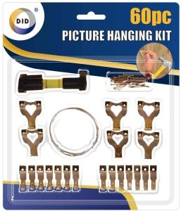 60PC Picture Hanging Kit Mirror Photo Frame Hooks Brass Nail Level Wire Wall