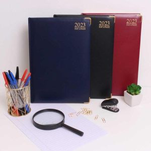 2023 A4 Day A Page Diary Padded Hardback Gilt-Edge With Metal Corners (Black)