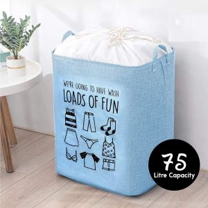 75L BLUE Strong Laundry Bag Folding Washing Storage Bin Waterproof Fabric