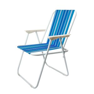 Set Of 2 Folding Picnic Chair With 600D PVC Coated Fabric & Lightweight For Garden, Picnic & Camping - Blue Stripe