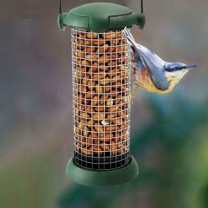 Hanging Peanut Feeder With Net & Adjustable Roof For Birds In Garden, House Size 19.5 x 9.5cm