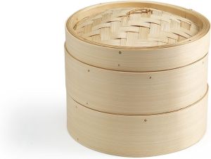 2 Tier Bamboo Steamer Set 10 CM Two-Tier Food Steamer Basket Vegetable Steamer For Buns Vegetables Chicken Fish And Meat