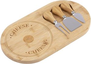Bamboo Chopping Board Wooden Serving Platter with 3 Cheese Knife Set Gift Idea Suitable for Picnics and Parties Easy to Clean Size 32.5 X 18 X 1.5 cm