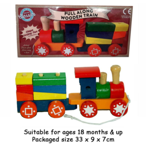 Pull Along Wooden Train & Carriage Toddler Kids Toy 18mth + NEW