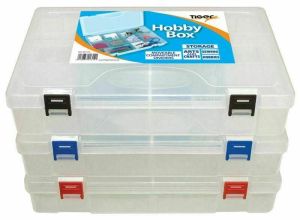 Large Adjustable Craft Plastic Storage Utility Box Compartments Red Clips