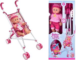 Baby Doll Stroller Playset Walking Set  Dolls Accessories in Window Box