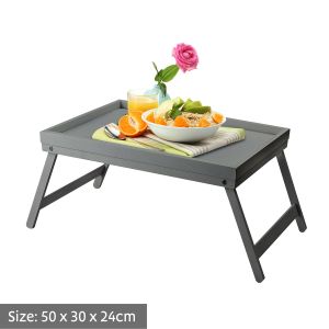 Bamboo Folding Grey Color Breakfast Tray With Strong & Durable Material Size 50x30x21.5cm
