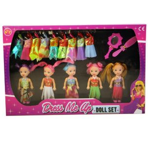 Brand New Kids Dress Me Up Doll Play Set - 5 miniature Dolls outfits & BRUSH SET
