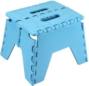BLUE ABS PLASTIC FOLDING STEP STOOL COMPACT TRAVEL WITH CARRY HANDLE STEPPING