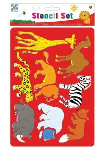 Childrens Stencil Set Art Craft School Wild Safari Animals Designs with Pencil