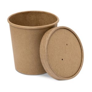 Brown Kraft Paper Cups with Lids Takeaway Soup Containers with Lids (16ozX25)