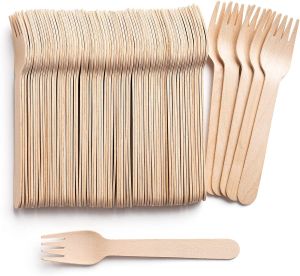 100Pc Disposable Wooden Forks Cutlery Set 105mm Tableware Biodegradable