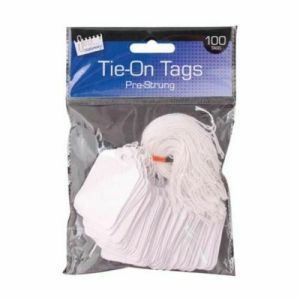 White Tags Pack of 100 Pre Strung 36 x 53mm Tie On String Jewellery Gift Labels