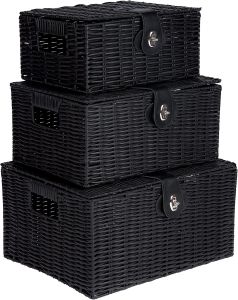 Woven Wicker Hamper Basket SET OF 3- Black