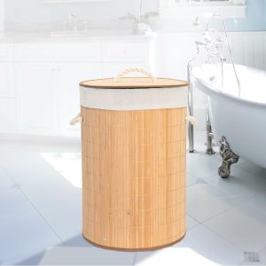 BAMBOO LAUNDRY HAMPER BASKET Clothes Storage Organizer Bag Lid