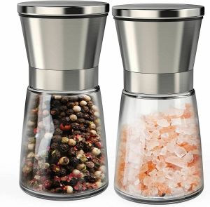 Salt and Pepper Grinder Set Stainless Steel Glass Shaker Adjustable Mill Coarse